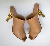 Bottega Veneta Cipria Beige Leather Knot Sandals with Metal Heels New in Box