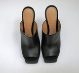 Bottega Veneta Knot Sandals Black Leather Heels with Gold Metal Heel Detail New in Box