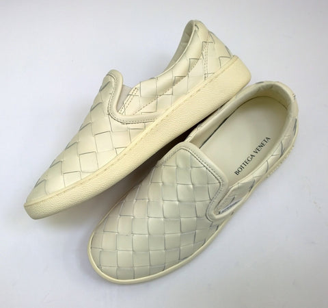Bottega Veneta Sawyer Woven Cream Leather Sneakers New in Box Intrecciato Flats