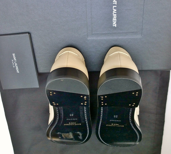 Saint Laurent Le Leather YSL Penny Loafer in Cream New in Box Slight Damage