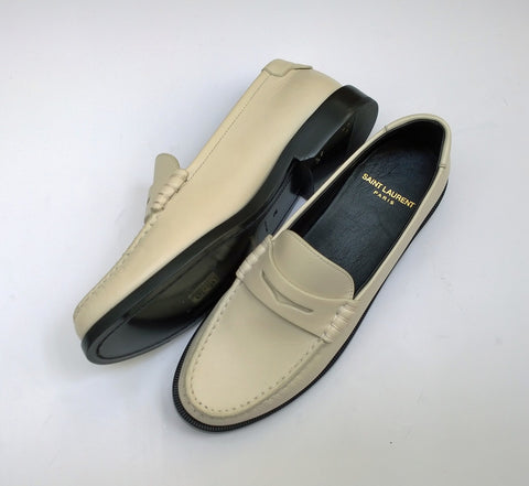 Saint Laurent Le Leather YSL Penny Loafer in Cream New in Box Slight Damage