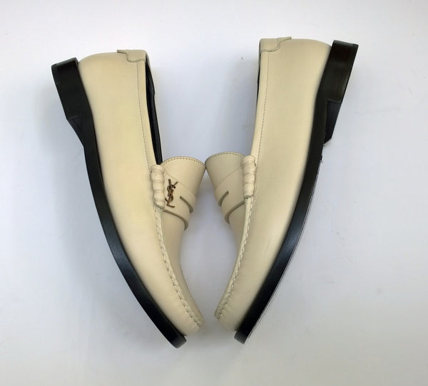 Saint Laurent Le Leather YSL Penny Loafer in Cream New in Box Slight Damage