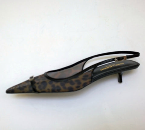 Saint Laurent Oxalis Leopard Mesh Slingback Heels New in Box Kitten 30