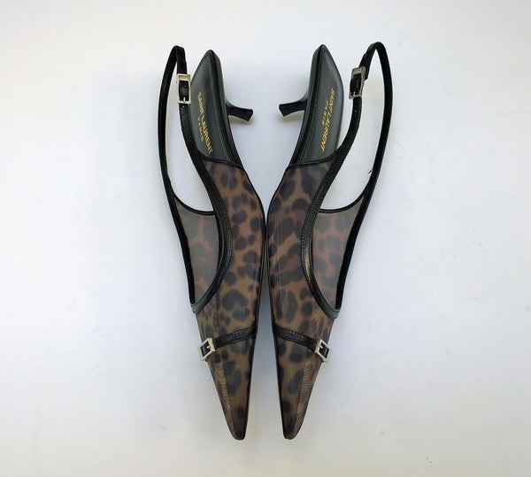 Saint Laurent Oxalis Leopard Mesh Slingback Heels New in Box Kitten 30
