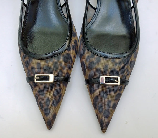 Saint Laurent Oxalis Leopard Mesh Slingback Heels New in Box Kitten 30