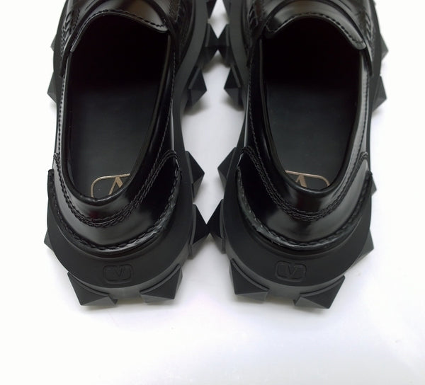 Valentino Trackstud Beatle Studs Black Leather Platform Loafers New in Box Shoes