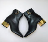 Chloé Alizè Ankle Boots in Black Leather with Gold Heel Detail Zipper Closure New in Box 65mm
