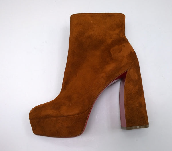 Christian Louboutin Movida Booty 130 in Foxy Brown Suede Platform Boots New in Box