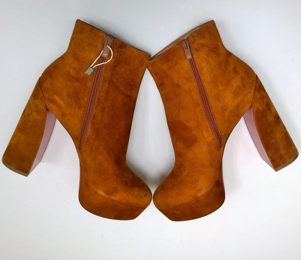 Christian Louboutin Movida Booty 130 in Foxy Brown Suede Platform Boots New in Box