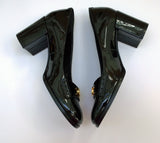Celine Lily Black Patent Triomphe Babies Block Heels 65 New in Box