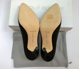Manolo Blahnik 105 Hangisi Black Satin Rhinestone Buckle High Heels New in Box