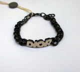 Dior Italic Ruthenium and Silver-Finished Brass Metal Chain Bracelet with Dior Nameplate Logo New
