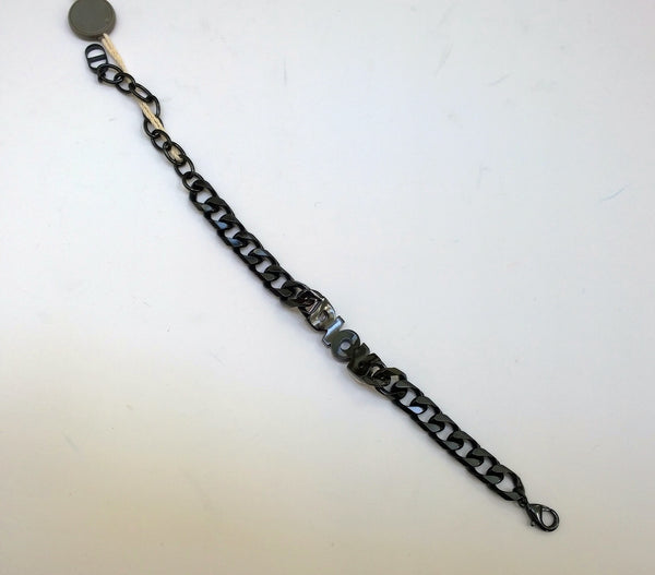 Dior Italic Ruthenium and Silver-Finished Brass Metal Chain Bracelet with Dior Nameplate Logo New