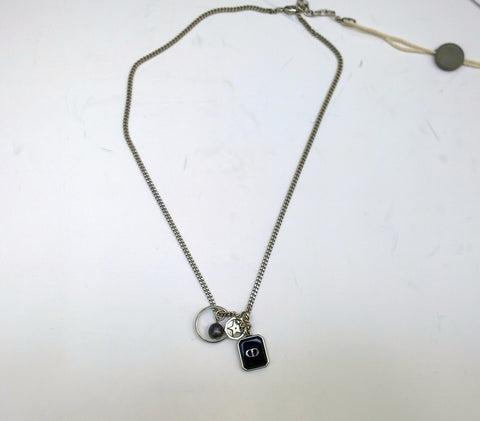 Dior Necklace in Silver Finish Brass with CD Logo Charm Jewellery New