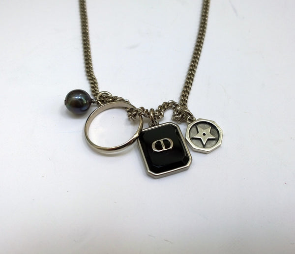 Dior Necklace in Silver Finish Brass with CD Logo Charm Jewellery New