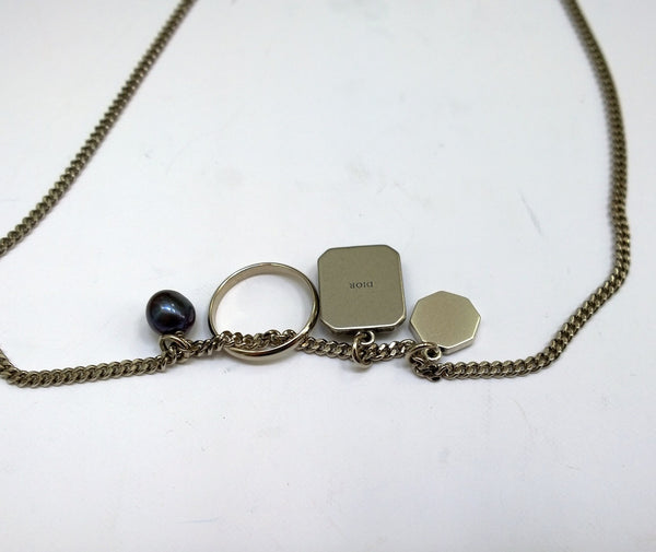 Dior Necklace in Silver Finish Brass with CD Logo Charm Jewellery New
