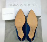 Manolo Blahnik Hangisi Bright Blue Velvet 70 Rhinestone Buckle Heels New in Box