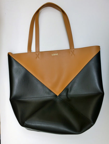 Loewe Puzzle Large Tote Two Tone Bag in Brown and Black Handbag New