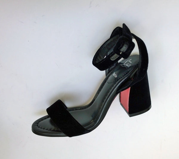 Christian Louboutin Miss Sabina 85 Black Velvet Ankle Strap Sandals New in Box Heels