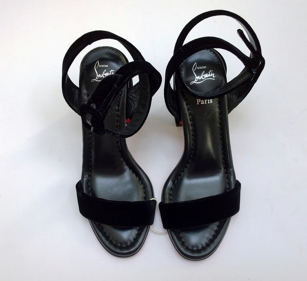Christian Louboutin Miss Sabina 85 Black Velvet Ankle Strap Sandals New in Box Heels