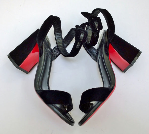 Christian Louboutin Miss Sabina 85 Black Velvet Ankle Strap Sandals New in Box Heels
