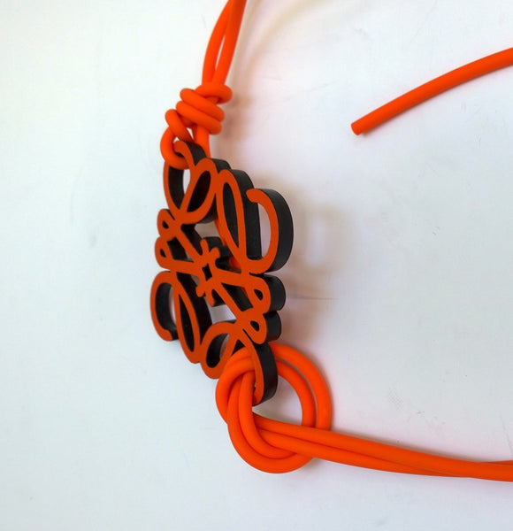 Loewe Anagram Orange Leather Charm with Foam Cord Tie New in Box Bagcharm