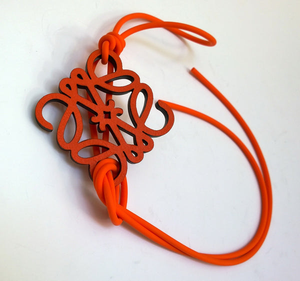 Loewe Anagram Orange Leather Charm with Foam Cord Tie New in Box Bagcharm