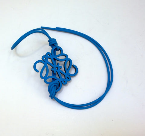 Loewe Anagram Charm in Azure Blue Leather with Foam Tie New in Box