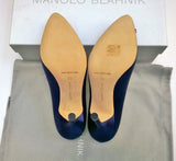Manolo Blahnik Hangisi 105 Navy Blue Satin High Heels New in Box Buckle Shoes