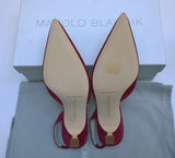 Manolo Blahnik Carolyne Dark Red Suede 50 Slingback Heels New in Box