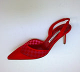 Manolo Blahnik Mingosli Red Slingback Heels Mesh Suede New in Box Shoes