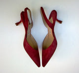 Manolo Blahnik Carolyne Dark Red Suede 50 Slingback Heels New in Box