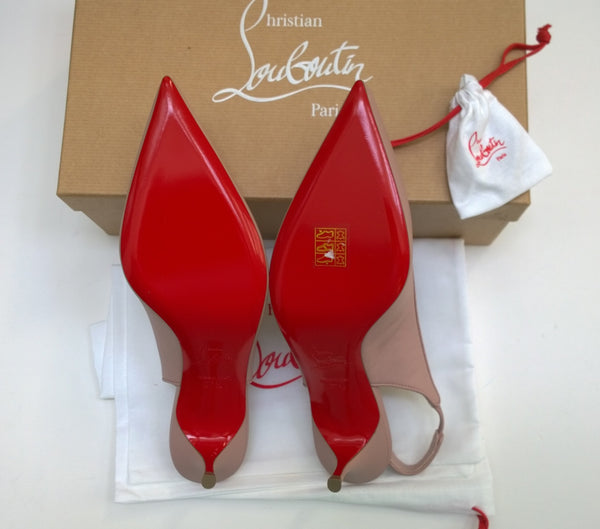 Christian Louboutin Sporty Kate Sling 55 Vintage Rose Leather Dusty Pink Leather New in Box