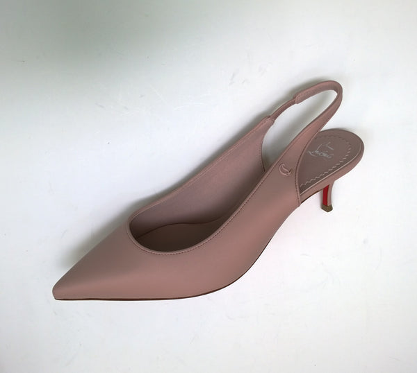 Christian Louboutin Sporty Kate Sling 55 Vintage Rose Leather Dusty Pink Leather New in Box
