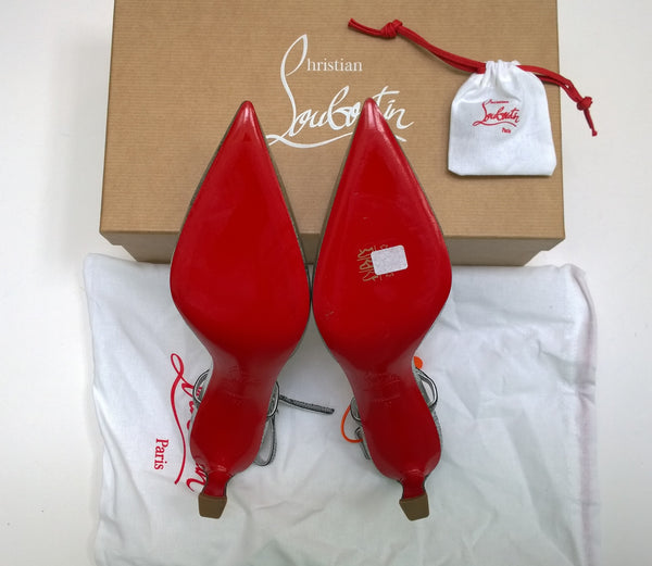 Christian Louboutin Condoroline Silver Crackled Leather Slingback Heels New in Box
