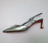 Christian Louboutin Condoroline Silver Crackled Leather Slingback Heels New in Box