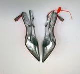 Christian Louboutin Condoroline Silver Crackled Leather Slingback Heels New in Box