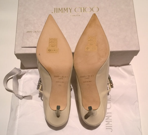 Jimmy Choo Bing 65 Heels in Linen Warm Cream Patent New in Box Shoes