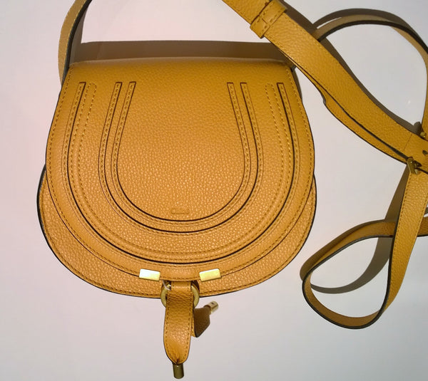 Chloé Marcie Small Crossbody Bag in Ochre Yellow Pebbled Leather New