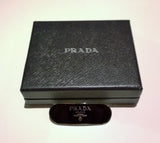 Prada Black and Silver Hair Clip with Enamel Logo New in Box Barette