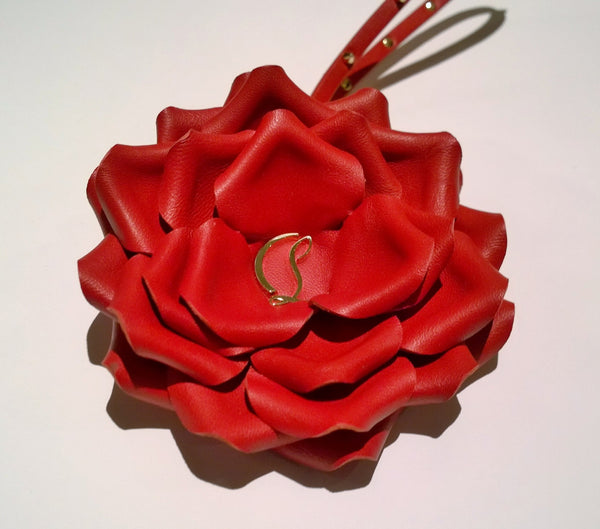 Christian Louboutin Rose with Thorns Bag Charm New in Box Red Leather Bloom