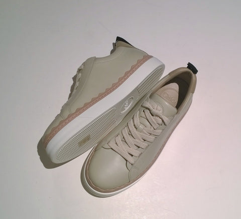 Chloé Lauren Sneakers in Pink Tea Leather Scallop Flats Grey Taupe Platform Trainers