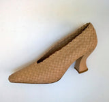 Bottega Veneta Almond Intrecciato Block Heels in Woven Leather in Beige Shoes