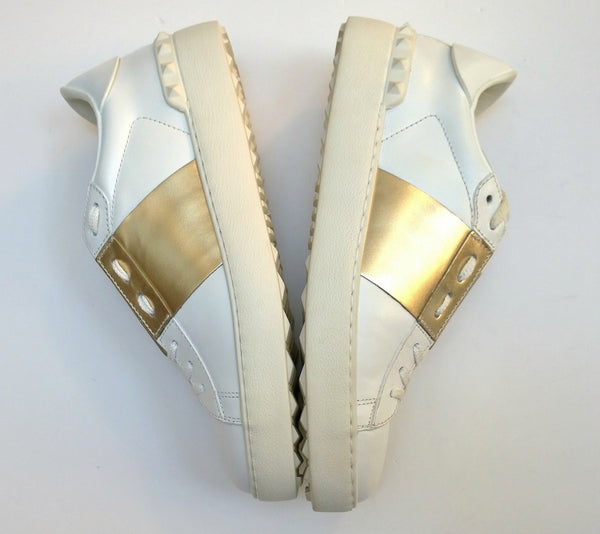 Valentino Garavani Open Sneakers in White and Gold Leather Trainers