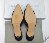Manolo Blahnik Maysale Navy Suede Buckle Heels 70 Mules