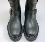 Jimmy Choo Youth Black Leather Biker Ankle Boots with Lug Rubber Sole