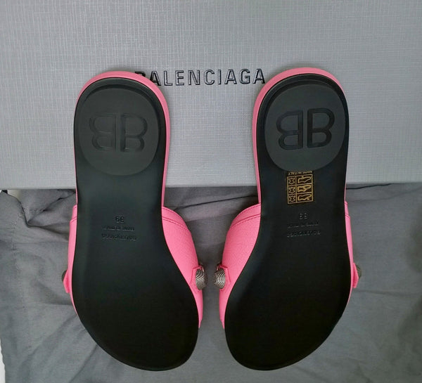 Balenciaga Cagola Moto Classic Pink Leather Flat Sandals Cagole