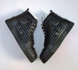 Christian Louboutin Louis Orlato Flat High Top Black Leather Sneakers with Spikes