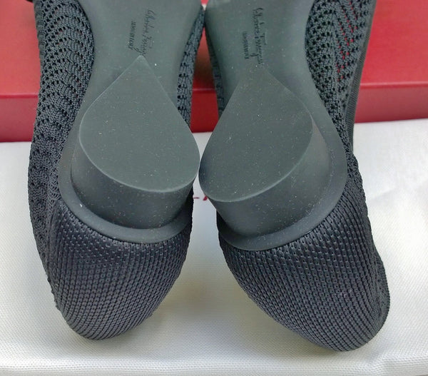 Ferragamo Viva Knit Black Bow Flats Shoes C Width