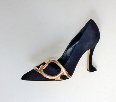 Manolo Blahnik Susidad 105 Black Suede with Rose Gold Leather